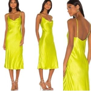 Bardot Satin Cowl Midi Slip Dress in Lime Green